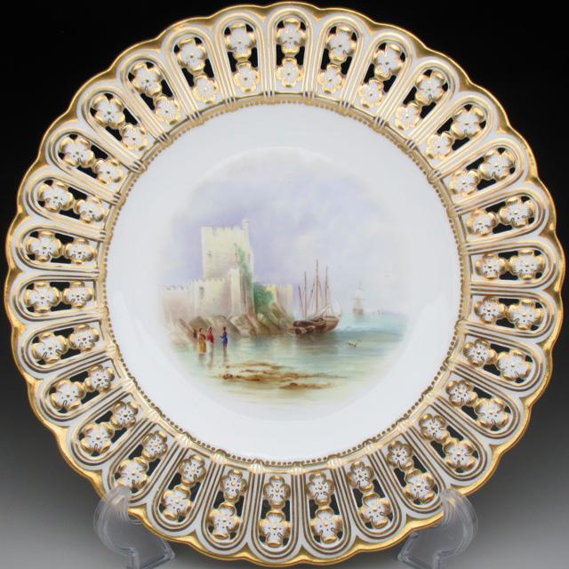 MINTON ミントン 金彩港古城風景絵 プレート 23cm 19世紀 MINTON ミントン 金彩港古城風景絵 プレート 23cm 19世紀
