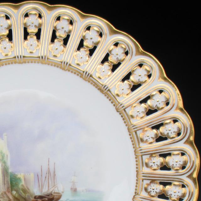 MINTON ミントン 金彩港古城風景絵 プレート 23cm 19世紀 MINTON ミントン 金彩港古城風景絵 プレート 23cm 19世紀