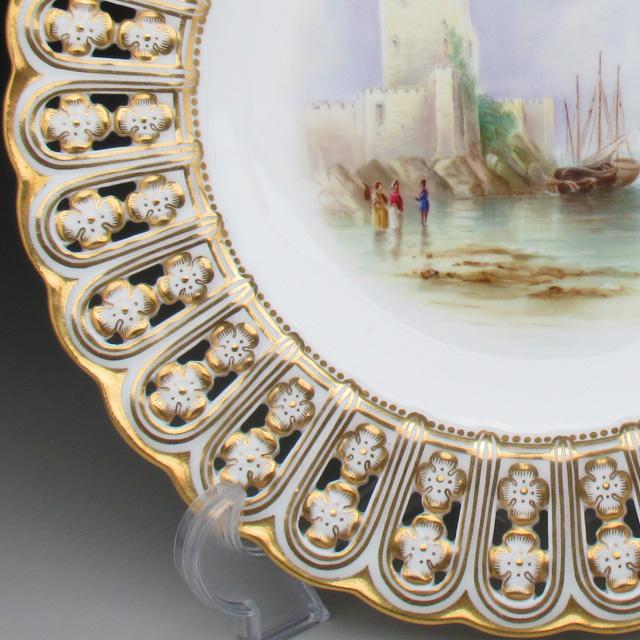 MINTON ミントン 金彩港古城風景絵 プレート 23cm 19世紀 MINTON ミントン 金彩港古城風景絵 プレート 23cm 19世紀