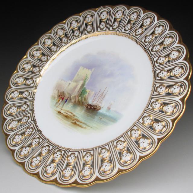 MINTON ミントン 金彩港古城風景絵 プレート 23cm 19世紀 MINTON ミントン 金彩港古城風景絵 プレート 23cm 19世紀