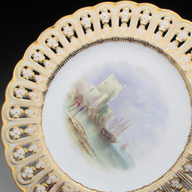 MINTON ミントン 金彩港古城風景絵 プレート 23cm 19世紀 MINTON ミントン 金彩港古城風景絵 プレート 23cm 19世紀