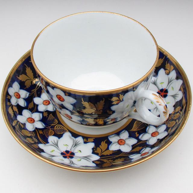 ニューホール 藍地金彩花文 カップ＆ソーサー アンティーク 19世紀初め  