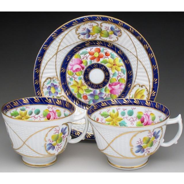 ニューホール 藍縁花絵 ティー＆コーヒーカップ＆ソーサー 