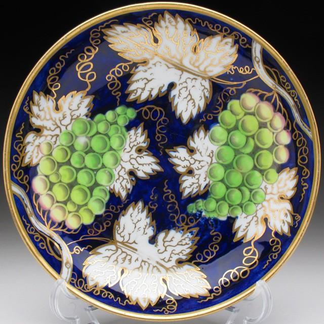ニューホール 藍地金彩葡萄絵 カップ＆ソーサー アンティーク 18世紀末 