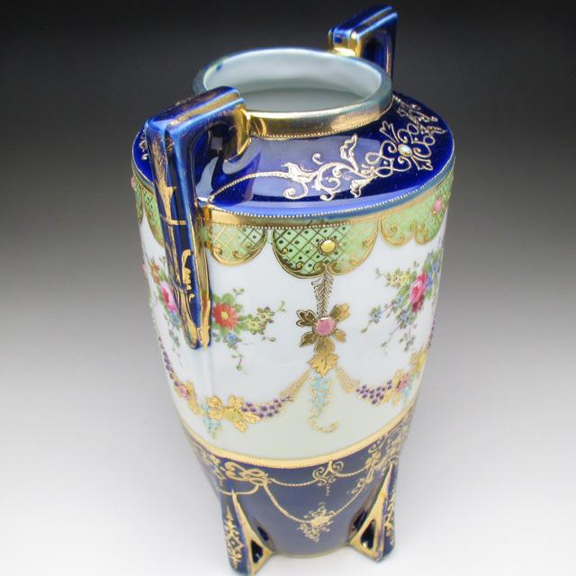 ノリタケ オールドノリタケ コバルト金盛りジュール花綱花束絵 花瓶 