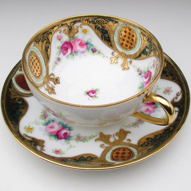 ノリタケ オールドノリタケ 金盛りジュール薔薇花綱絵 トリオ ノリタケ オールドノリタケ 金盛りジュール薔薇花綱絵 トリオ