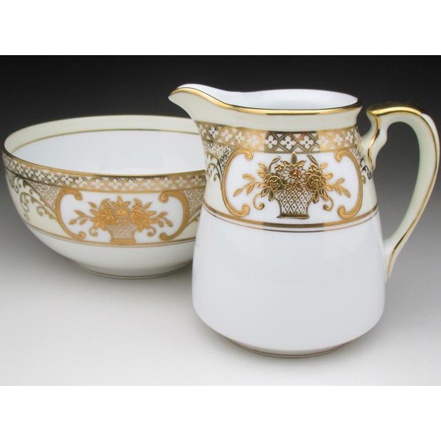 オールドノリタケ 金盛り花籠文 ミルク＆シュガーポット セット