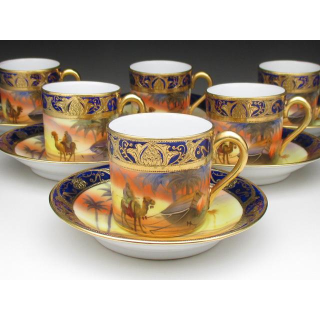 特価】 オールドノリタケ コバルト金盛り砂漠風景絵 カップ ソーサー 6