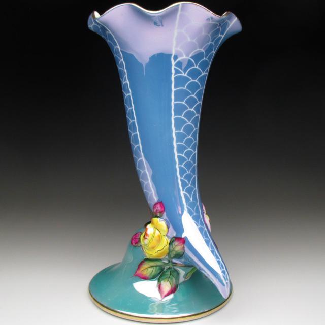 ノリタケ オールドノリタケ 薔薇絵貝殻形 花瓶 20cm : アンティーク 