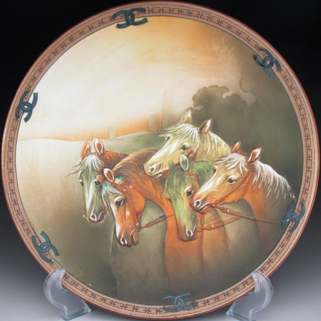 レビュー高評価の商品 オールドノリタケ モールド馬絵 プレート 27cm 06円 オブジェ 置き物 Allredeye Com