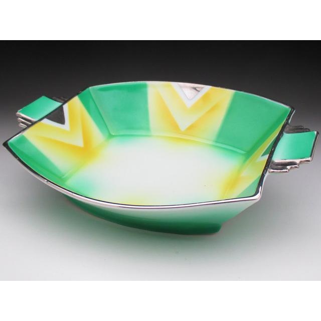 オールドノリタケ グリーン地銀彩ジオメトリック スクエアボウル ノリタケ オールドノリタケ グリーン地銀彩ジオメトリック スクエア