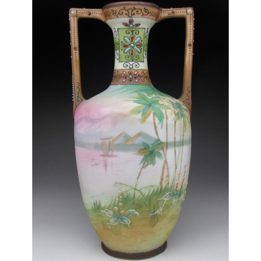 ノリタケ オールドノリタケ 盛り上げエジプト風景絵 花瓶 23cm ノリタケ オールドノリタケ 盛り上げエジプト風景絵 花瓶 23cm