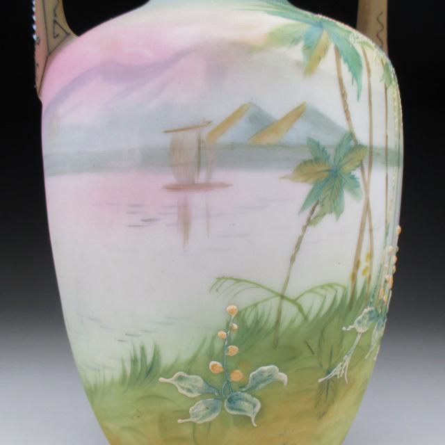 ノリタケ オールドノリタケ 盛り上げエジプト風景絵 花瓶 23cm