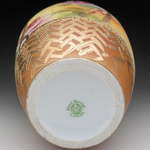 ノリタケ オールドノリタケ 金盛り薔薇花籠絵 花瓶 22cm 