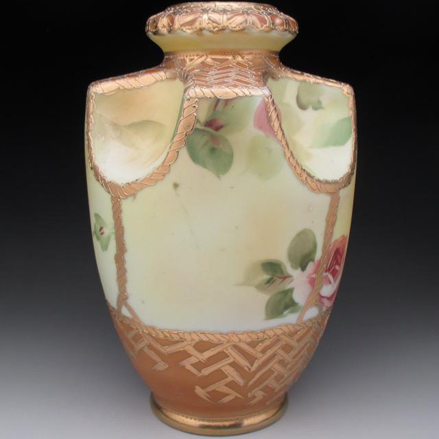 ノリタケ オールドノリタケ 金盛り薔薇花籠絵 花瓶 22cm