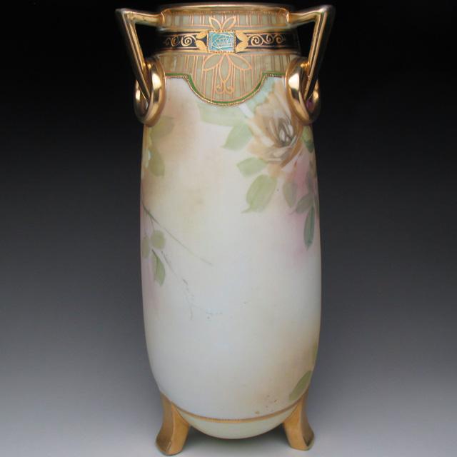 ノリタケ オールドノリタケ 金盛り薔薇絵 脚付花瓶 29cm ノリタケ オールドノリタケ 金盛り薔薇絵 脚付花瓶 29cm
