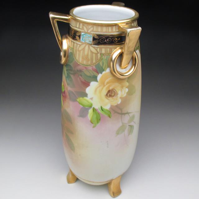 ノリタケ オールドノリタケ 金盛り薔薇絵 脚付花瓶 29cm ノリタケ オールドノリタケ 金盛り薔薇絵 脚付花瓶 29cm