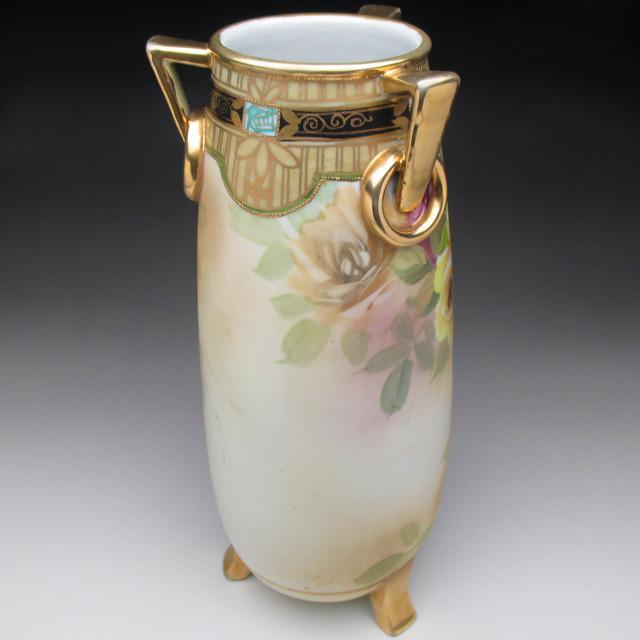 ノリタケ オールドノリタケ 金盛り薔薇絵 脚付花瓶 29cm ノリタケ オールドノリタケ 金盛り薔薇絵 脚付花瓶 29cm