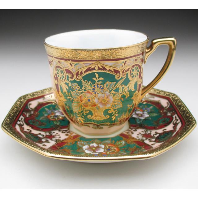 ノリタケ オールドノリタケ 金盛り花束絵 八角カップ&ソーサー ノリタケ オールドノリタケ 金盛り花束絵 八角カップ&ソーサー