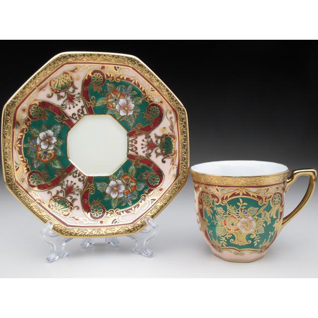 ノリタケ オールドノリタケ 金盛り花束絵 八角カップ&ソーサー ノリタケ オールドノリタケ 金盛り花束絵 八角カップ&ソーサー