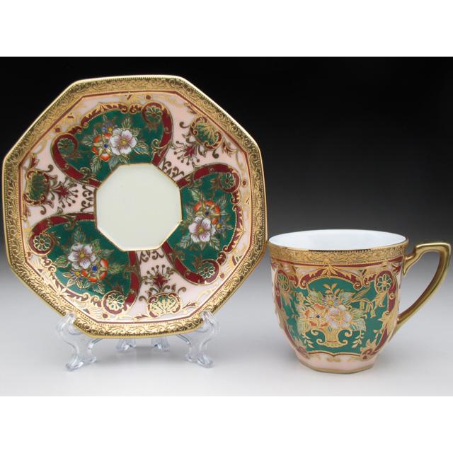 ノリタケ オールドノリタケ 金盛り花束絵 八角カップ&ソーサー ノリタケ オールドノリタケ 金盛り花束絵 八角カップ&ソーサー