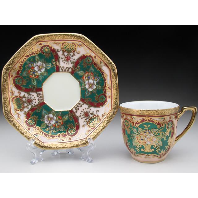 ノリタケ オールドノリタケ 金盛り花束絵 八角カップ&ソーサー ノリタケ オールドノリタケ 金盛り花束絵 八角カップ&ソーサー