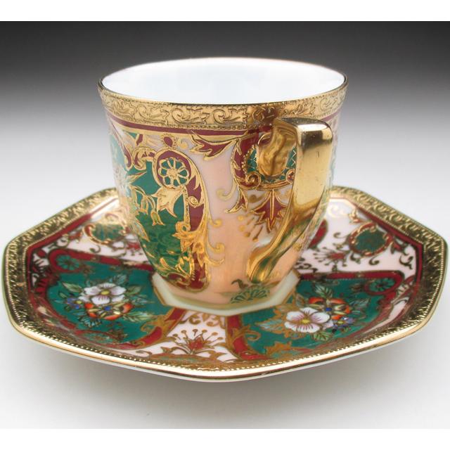 ノリタケ オールドノリタケ 金盛り花束絵 八角カップ&ソーサー ノリタケ オールドノリタケ 金盛り花束絵 八角カップ&ソーサー