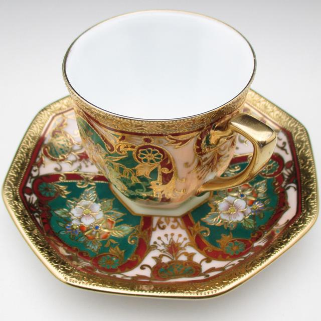ノリタケ オールドノリタケ 金盛り花束絵 八角カップ&ソーサー ノリタケ オールドノリタケ 金盛り花束絵 八角カップ&ソーサー