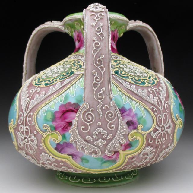 ノリタケ オールドノリタケ 金彩盛り上げ薔薇絵 花瓶