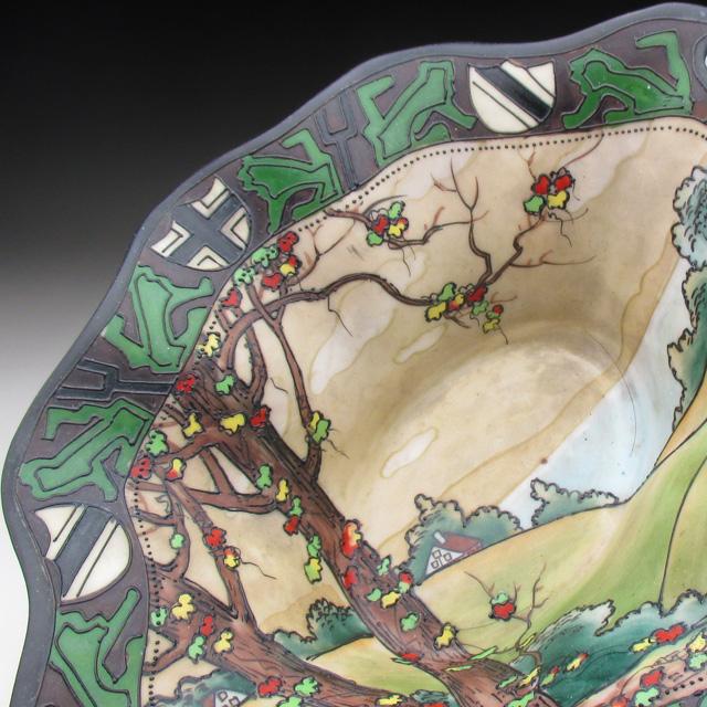 ノリタケ オールドノリタケ ウッドランド風景絵 脚付ボウル 20cm