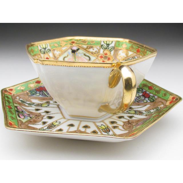 ノリタケ オールドノリタケ 金盛り花文 六角カップ＆ソーサー