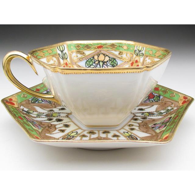 ノリタケ オールドノリタケ 金盛り花文 六角カップ＆ソーサー