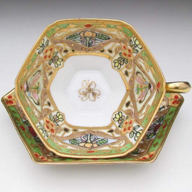 ノリタケ オールドノリタケ 金盛り花文 六角カップ＆ソーサー