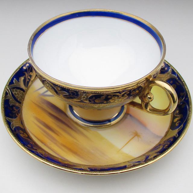 ノリタケ オールドノリタケ コバルト金盛り砂漠風景絵 カップ ノリタケ オールドノリタケ コバルト金盛り砂漠風景絵 カップ