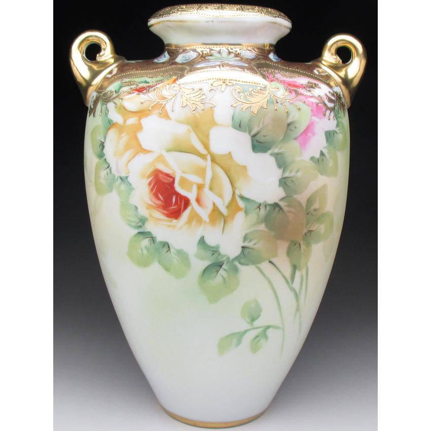 ノリタケ オールドノリタケ 金盛り薔薇絵 花瓶 25cm ノリタケ オールドノリタケ 金盛り薔薇絵 花瓶 25cm