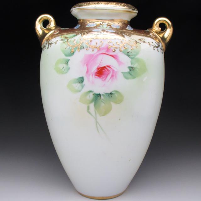 ノリタケ オールドノリタケ 金盛り薔薇絵 花瓶 25cm ノリタケ オールドノリタケ 金盛り薔薇絵 花瓶 25cm