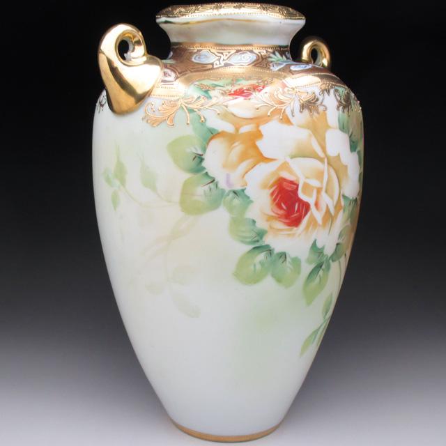 ノリタケ オールドノリタケ 金盛り薔薇絵 花瓶 25cm ノリタケ オールドノリタケ 金盛り薔薇絵 花瓶 25cm