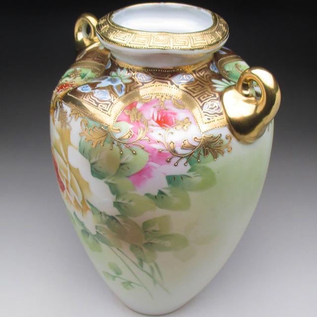ノリタケ オールドノリタケ 金盛り薔薇絵 花瓶 25cm ノリタケ オールドノリタケ 金盛り薔薇絵 花瓶 25cm