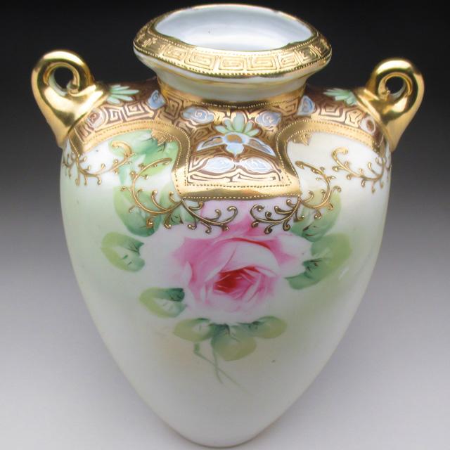 ノリタケ オールドノリタケ 金盛り薔薇絵 花瓶 25cm ノリタケ オールドノリタケ 金盛り薔薇絵 花瓶 25cm