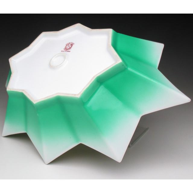 オールドノリタケ グリーン地銀彩ジオメトリック 多角ボウル 25cm