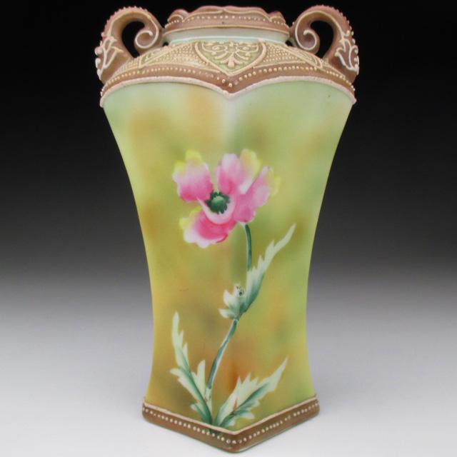 ノリタケ オールドノリタケ 盛り上げ芥子絵 花瓶 : アンティーク陶磁器