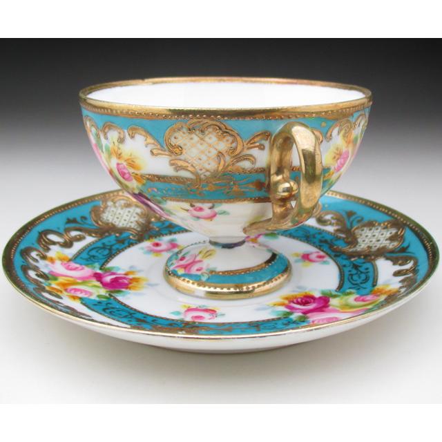 ノリタケ オールドノリタケ ブルー地金盛り薔薇絵 カップ ノリタケ オールドノリタケ ブルー地金盛り薔薇絵 カップ