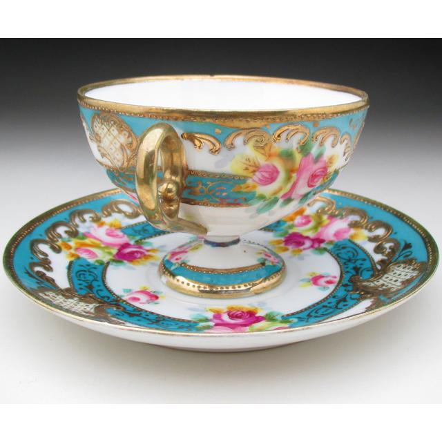 ノリタケ オールドノリタケ ブルー地金盛り薔薇絵 カップ ノリタケ オールドノリタケ ブルー地金盛り薔薇絵 カップ