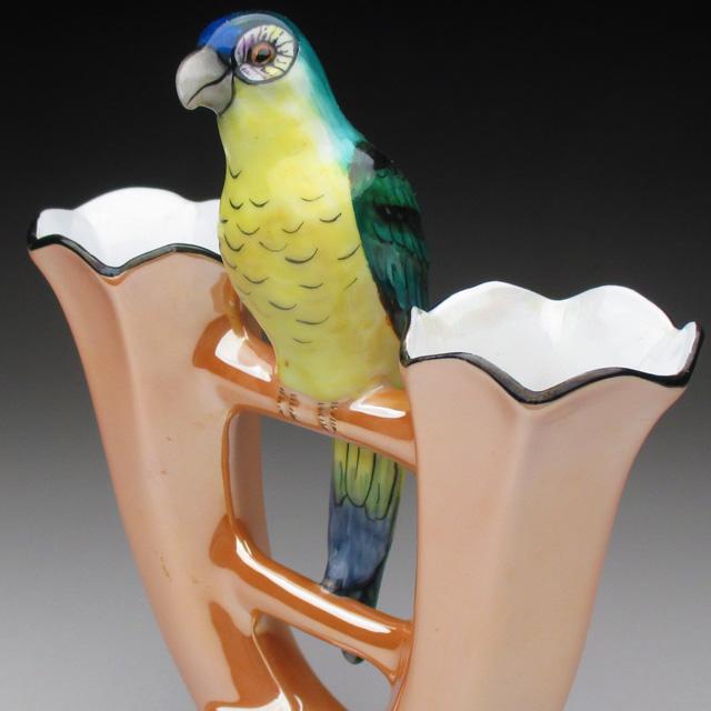 ノリタケ オールドノリタケ 鳥フィギュア付 花瓶 : アンティーク陶磁器