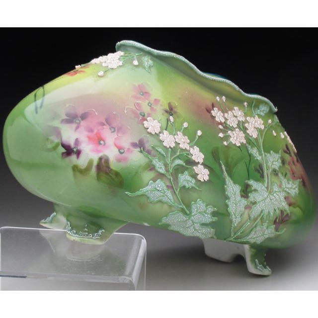ノリタケ オールドノリタケ 盛り上げ草花絵 花瓶 ファーナー