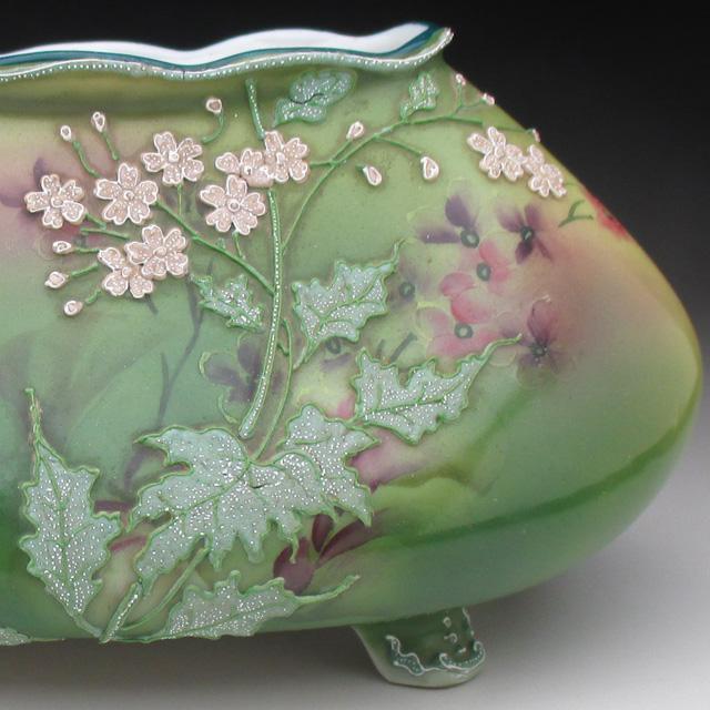 ノリタケ オールドノリタケ 盛り上げ草花絵 花瓶 ファーナー