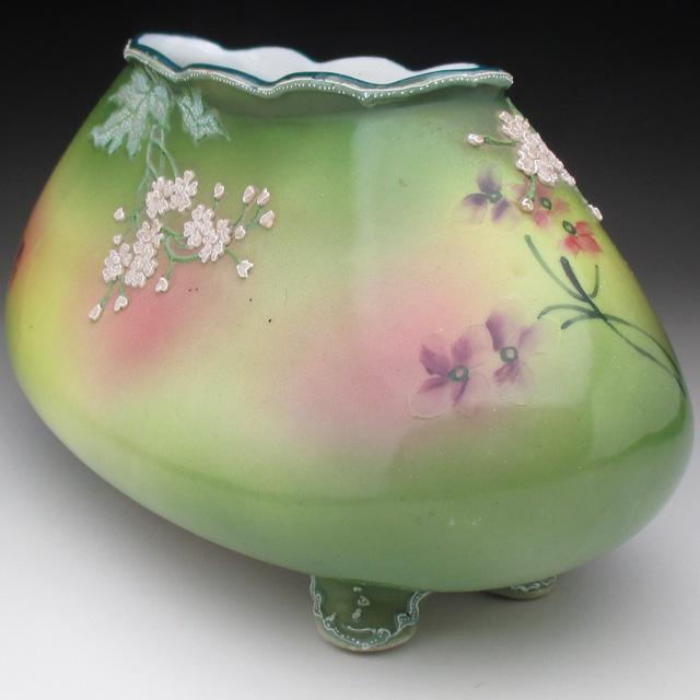 ノリタケ オールドノリタケ 盛り上げ草花絵 花瓶 ファーナー