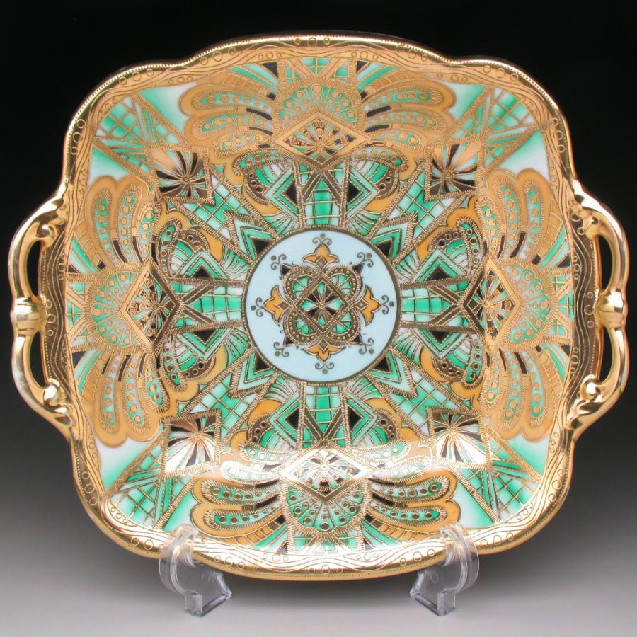 オールドノリタケ地金盛り花束絵両手付きプレート オールドノリタケ