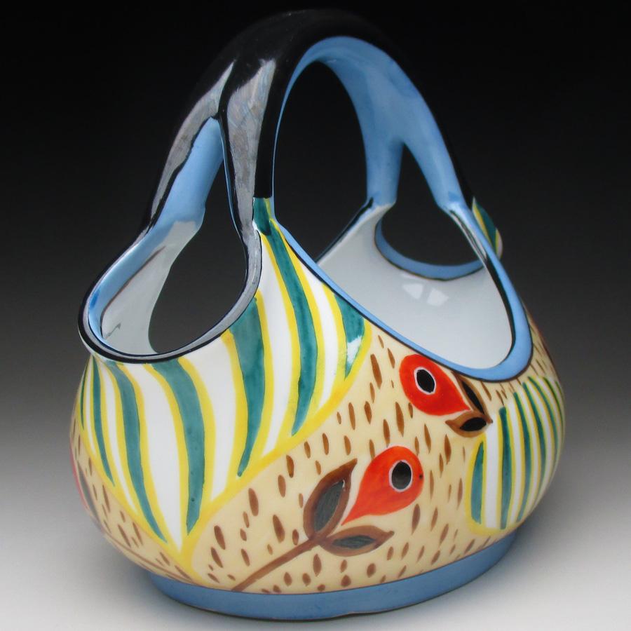 ノリタケ オールドノリタケ 草花文 籠型花瓶 : アンティーク陶磁器