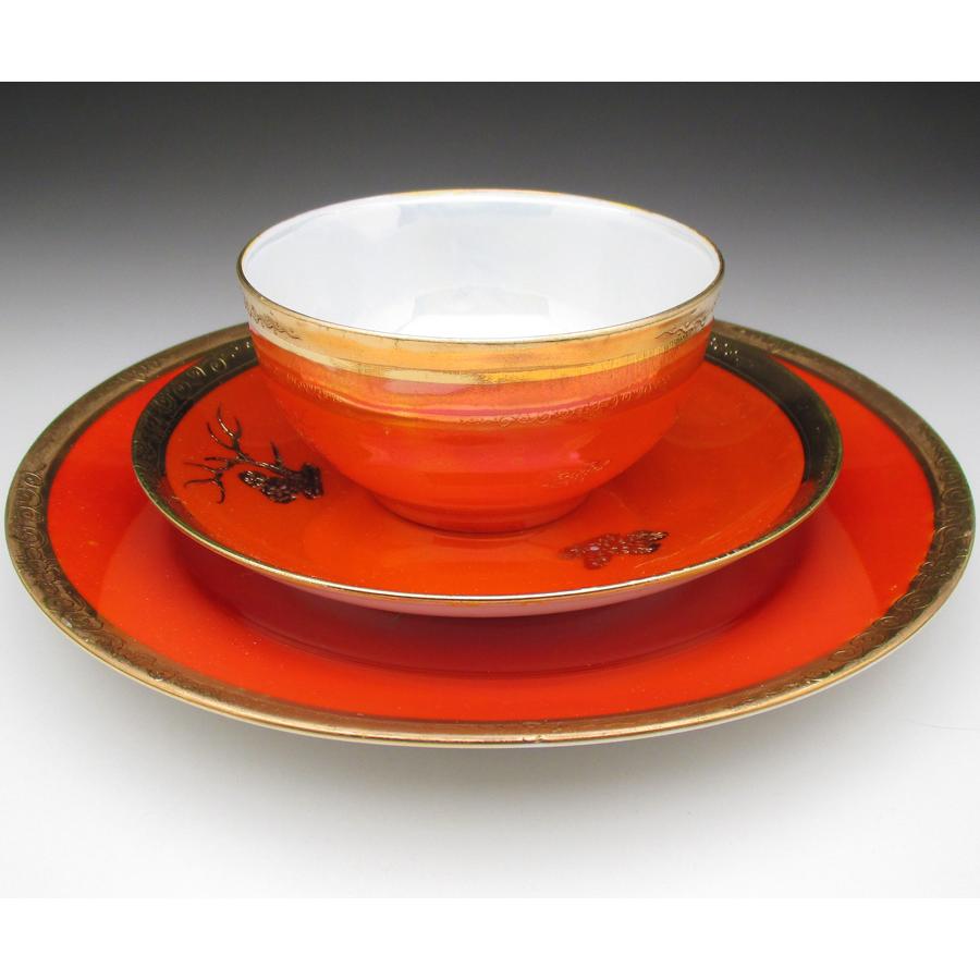 ノリタケ オールドノリタケ オレンジ色地金盛り トリオ カップ